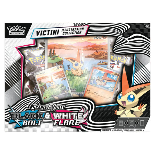 Pokémon Scarlet & Violet: Black Bolt & White Flare – Unova Victini Illustration Collection Box (4 Pack)